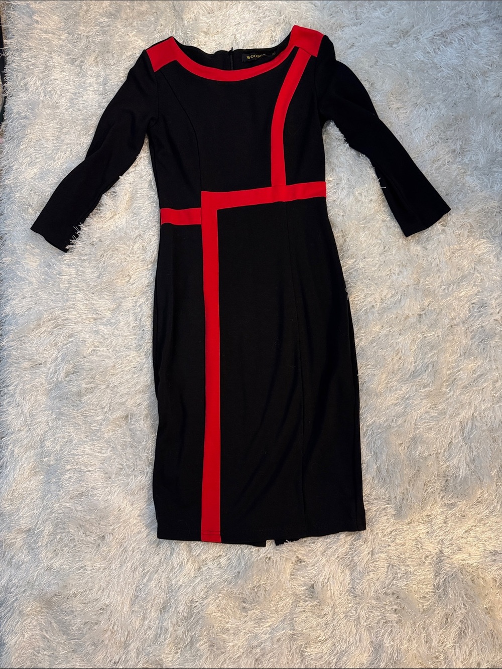 Black Midi Sheath Dress with Red Contrast Trim
